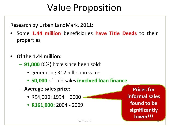 Value Proposition Research by Urban Land. Mark, 2011: • Some 1. 44 million beneficiaries