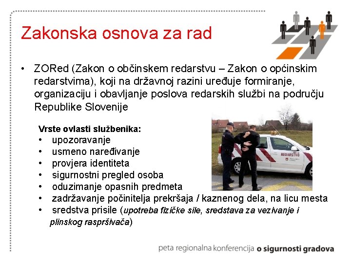 Zakonska osnova za rad • ZORed (Zakon o občinskem redarstvu – Zakon o općinskim