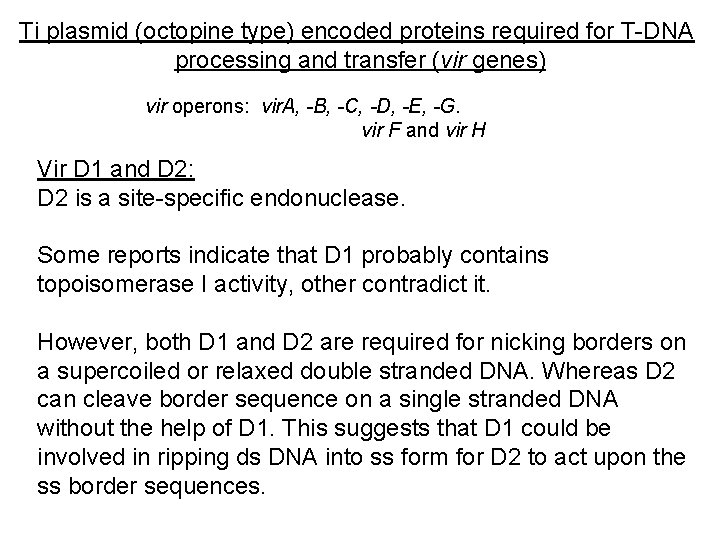 Ti plasmid (octopine type) encoded proteins required for T-DNA processing and transfer (vir genes)