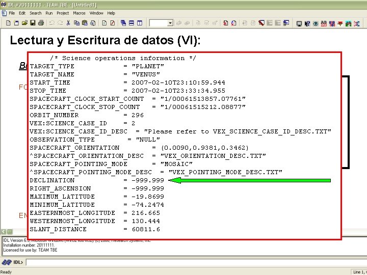 Lectura y Escritura de datos (VI): Búsqueda de Datos en una Cabecera: FOR k=0,