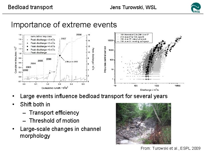 Bedload transport Jens Turowski, WSL Importance of extreme events • Large events influence bedload