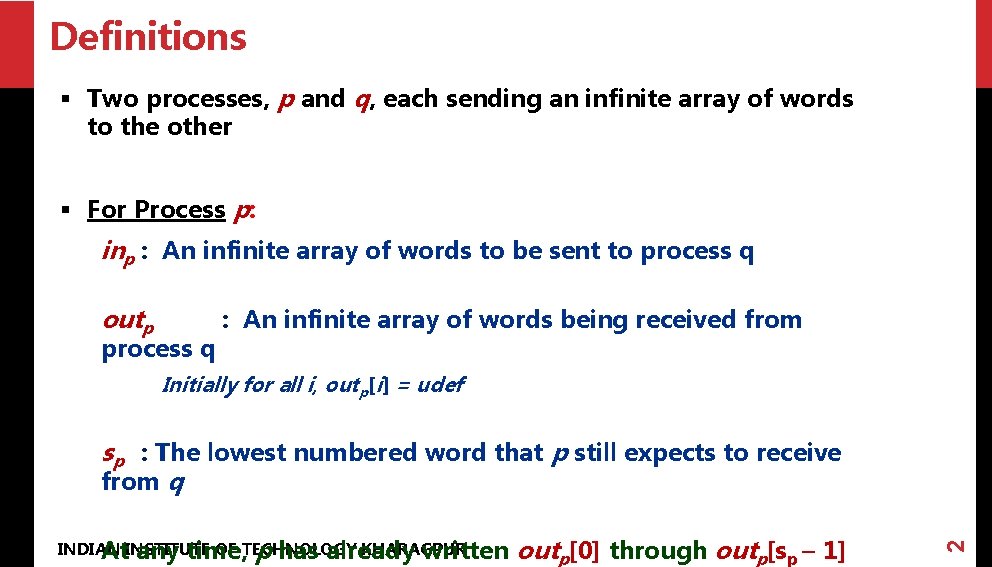 Definitions § Two processes, p and q, each sending an infinite array of words