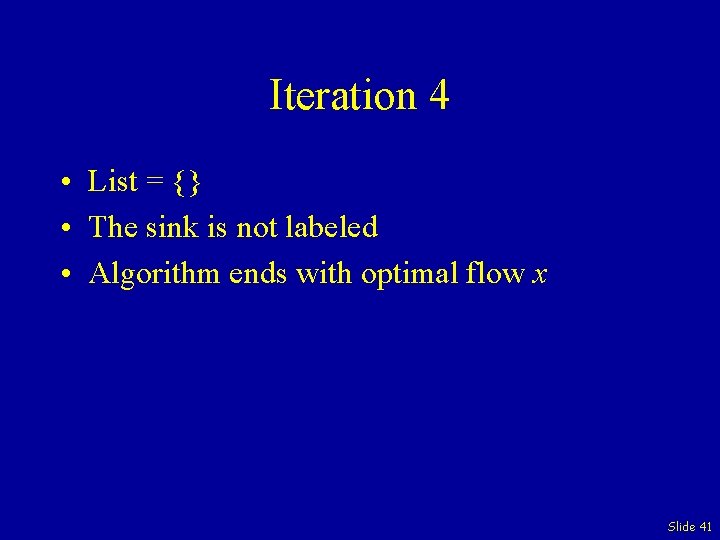 Iteration 4 • List = {} • The sink is not labeled • Algorithm