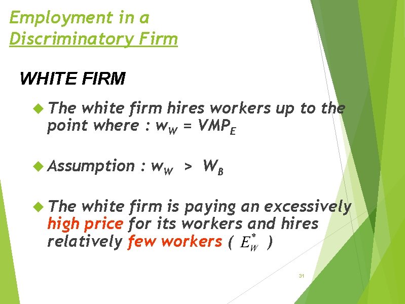 Employment in a Discriminatory Firm WHITE FIRM The white firm hires workers up to