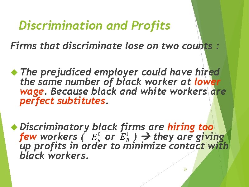 Discrimination and Profits Firms that discriminate lose on two counts : The prejudiced employer