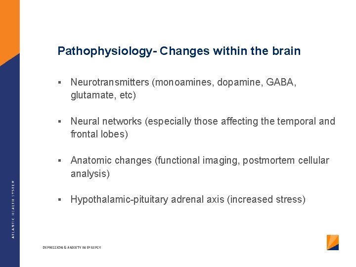 Pathophysiology- Changes within the brain § Neurotransmitters (monoamines, dopamine, GABA, glutamate, etc) § Neural