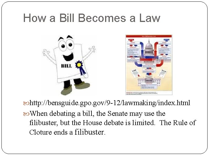 How a Bill Becomes a Law http: //bensguide. gpo. gov/9 -12/lawmaking/index. html When debating