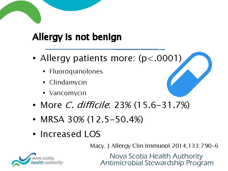 Allergy is not benign • Allergy patients more: (p<. 0001) • Fluoroquinolones • Clindamycin