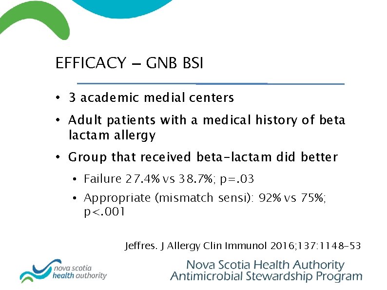 EFFICACY – GNB BSI • 3 academic medial centers • Adult patients with a