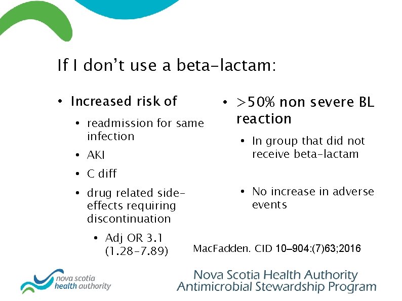 If I don’t use a beta-lactam: • Increased risk of • readmission for same