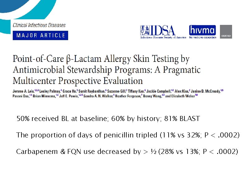 50% received BL at baseline; 60% by history; 81% BLAST The proportion of days