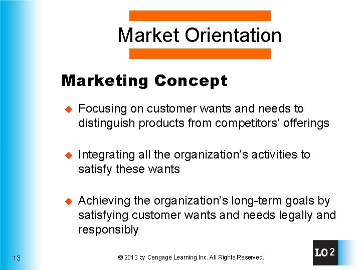 Market Orientation Marketing Concept 13 u Focusing on customer wants and needs to distinguish