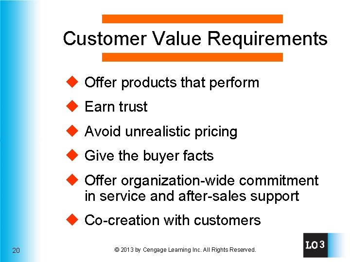 Customer Value Requirements u Offer products that perform u Earn trust u Avoid unrealistic