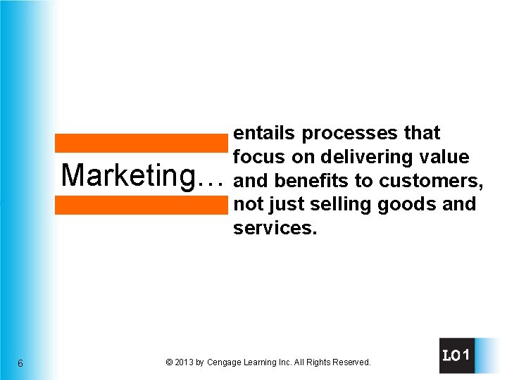 Marketing… 6 entails processes that focus on delivering value and benefits to customers, not