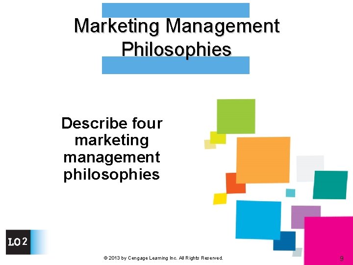 Marketing Management Philosophies Describe four marketing management philosophies 2 © 2013 by Cengage Learning