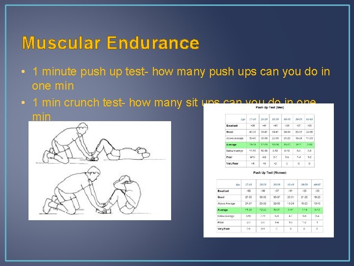 Muscular Endurance • 1 minute push up test- how many push ups can you