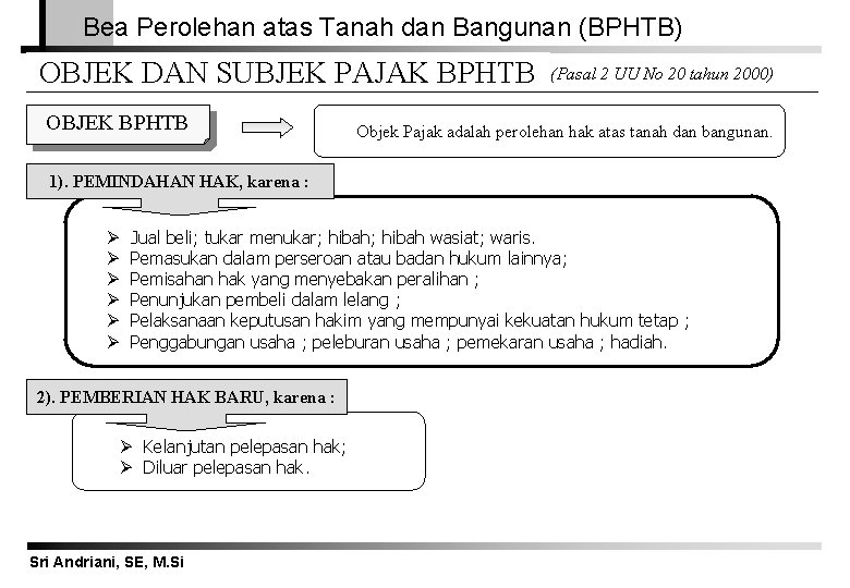 Bea Perolehan atas Tanah dan Bangunan (BPHTB) OBJEK DAN SUBJEK PAJAK BPHTB OBJEK BPHTB