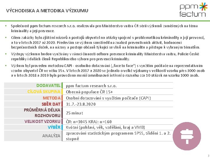 VÝCHODISKA A METODIKA VÝZKUMU Společnost ppm factum research s. r. o. realizovala pro Ministerstvo