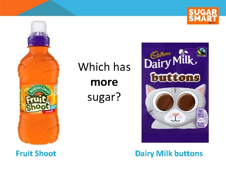 Which has more sugar? Fruit Shoot Dairy Milk buttons 