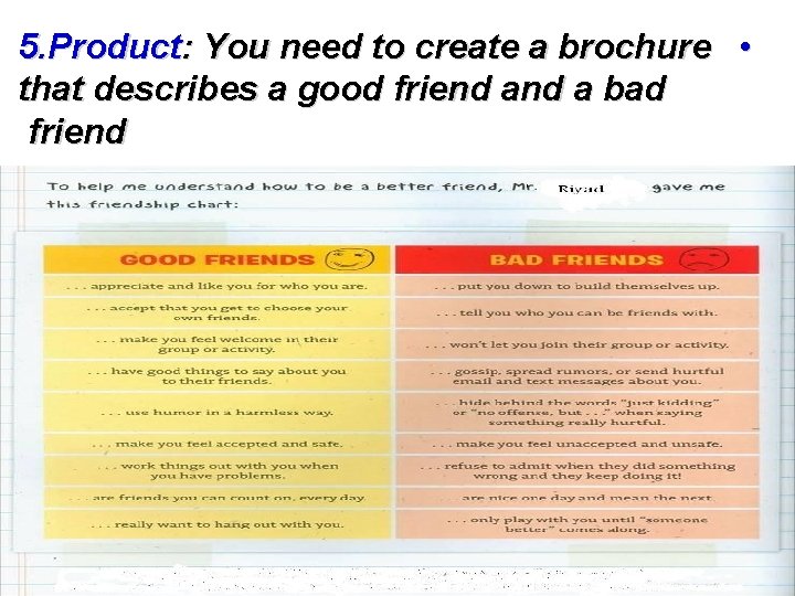 5. Product: You need to create a brochure • that describes a good friend