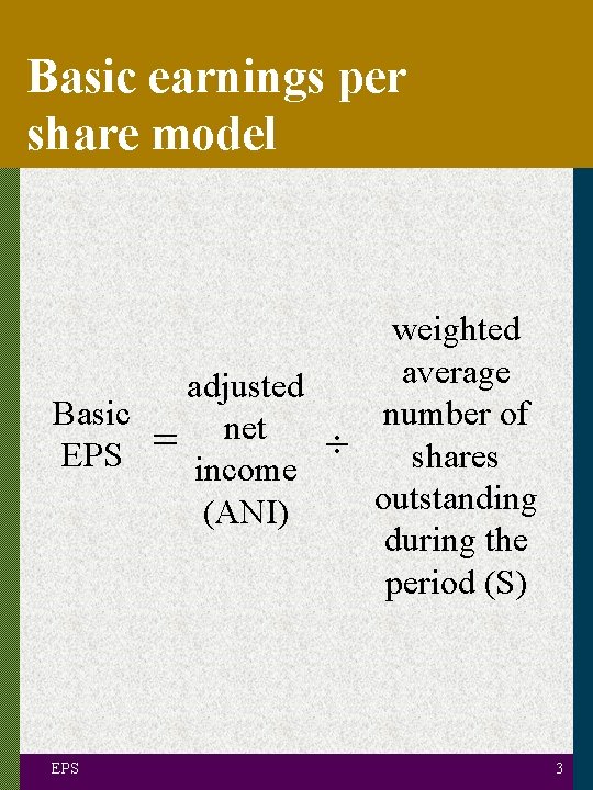 Basic earnings per share model adjusted Basic net EPS = income (ANI) EPS weighted