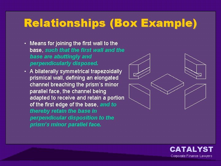Relationships (Box Example) • Means for joining the first wall to the base, such