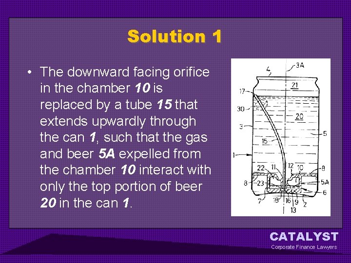 Solution 1 • The downward facing orifice in the chamber 10 is replaced by