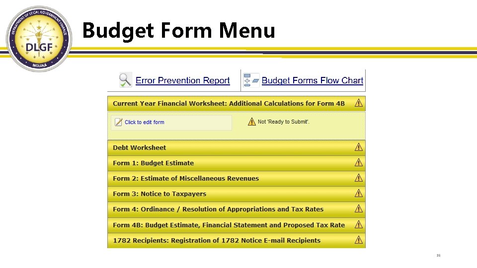 Budget Form Menu 35 