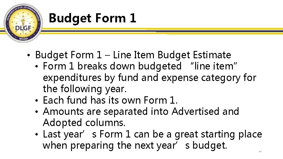 Budget Form 1 • Budget Form 1 – Line Item Budget Estimate • Form