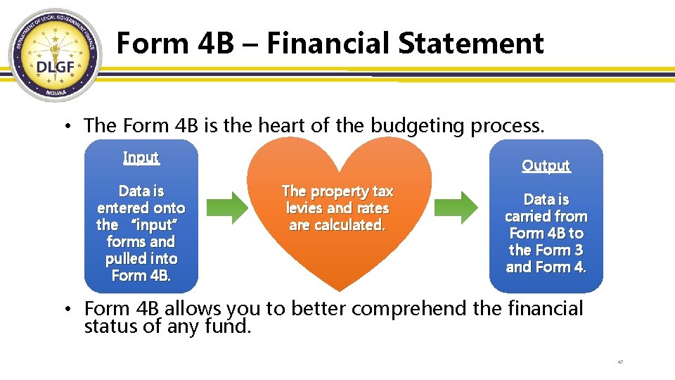 Form 4 B – Financial Statement • The Form 4 B is the heart