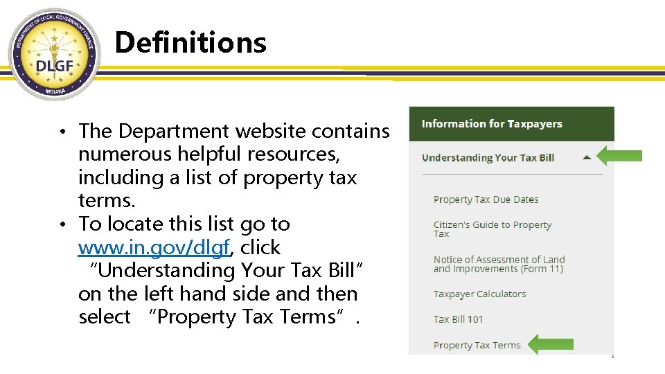 Definitions • The Department website contains numerous helpful resources, including a list of property