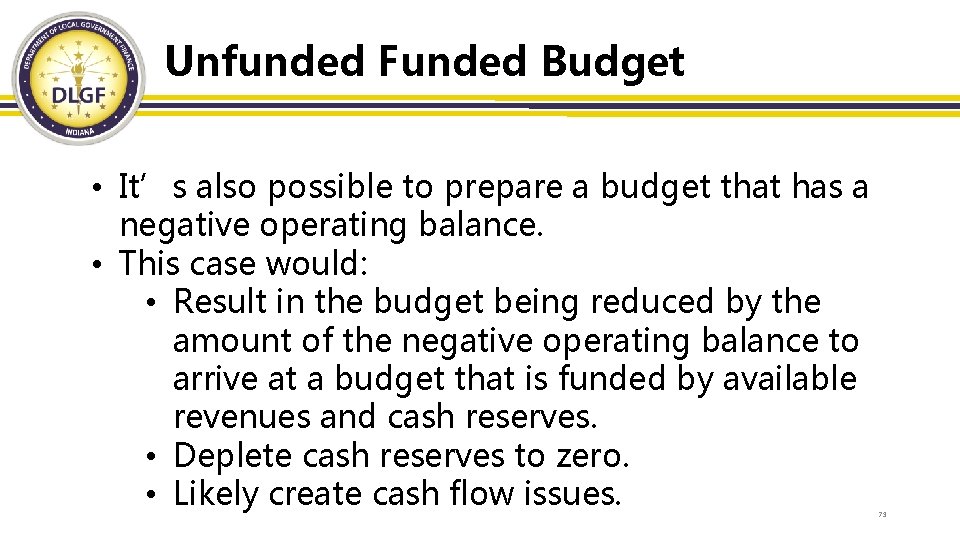 Unfunded Funded Budget • It’s also possible to prepare a budget that has a