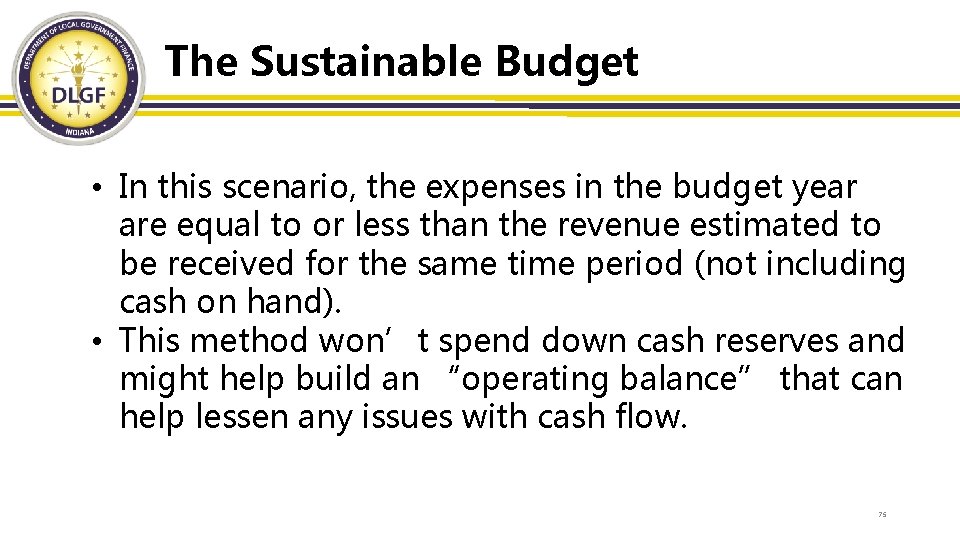 The Sustainable Budget • In this scenario, the expenses in the budget year are