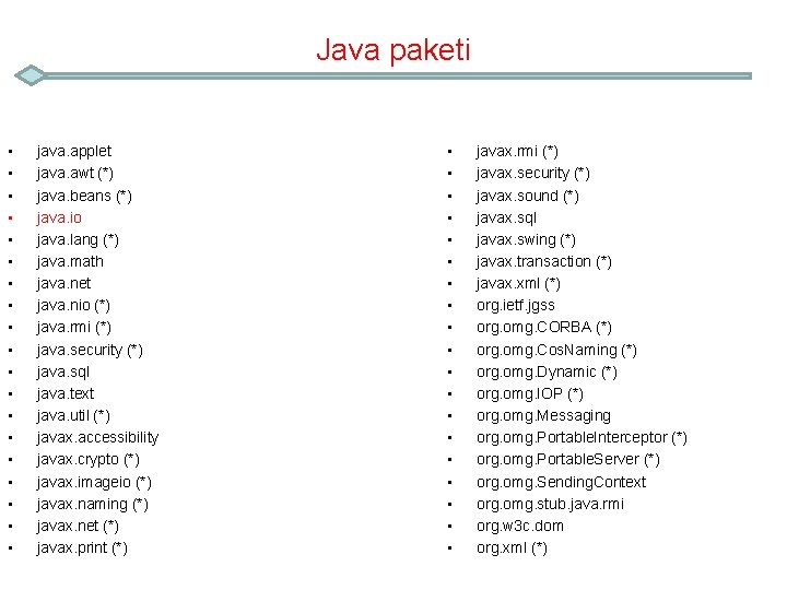 Java paketi • • • • • java. applet java. awt (*) java. beans