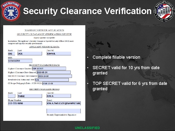 Security Clearance Verification • Complete fillable version • SECRET valid for 10 yrs from