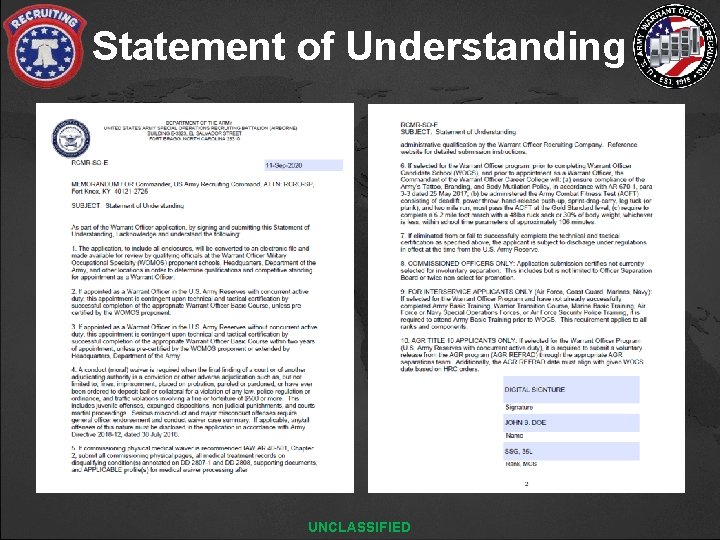 Statement of Understanding UNCLASSIFIED 