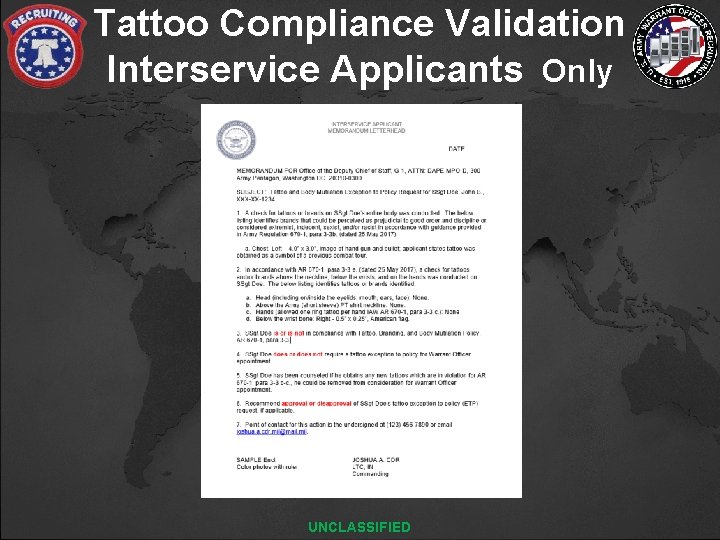 Tattoo Compliance Validation Interservice Applicants Only UNCLASSIFIED 