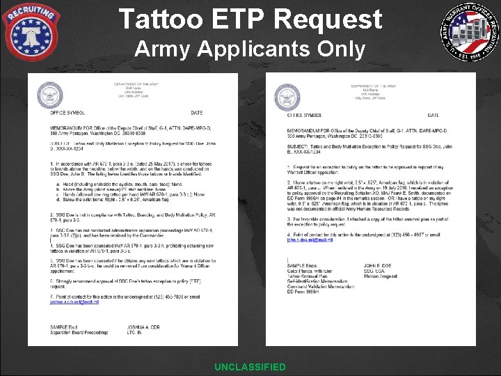Tattoo ETP Request Army Applicants Only UNCLASSIFIED 