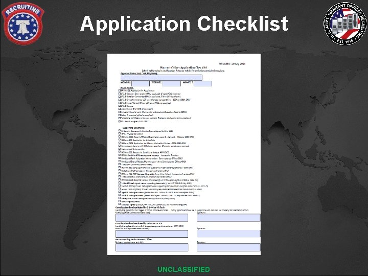 Application Checklist UNCLASSIFIED 