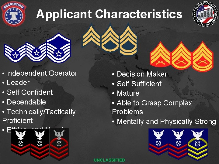 Applicant Characteristics • Independent Operator • Leader • Self Confident • Dependable • Technically/Tactically