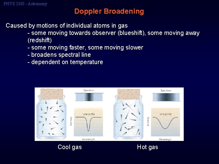 PHYS 3380 - Astronomy Doppler Broadening Caused by motions of individual atoms in gas