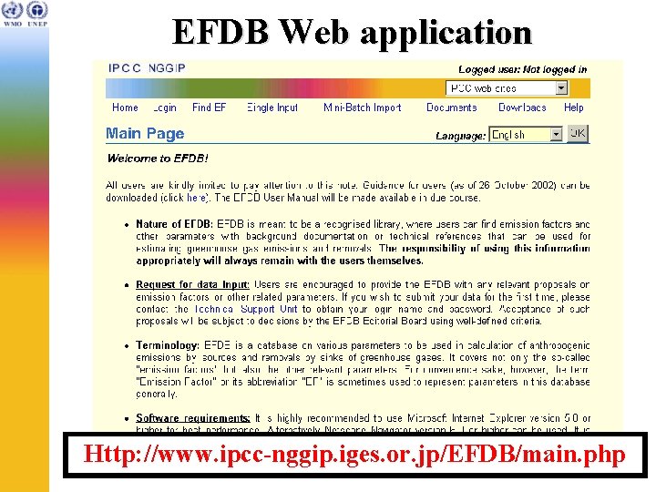 EFDB Web application Http: //www. ipcc-nggip. iges. or. jp/EFDB/main. php 