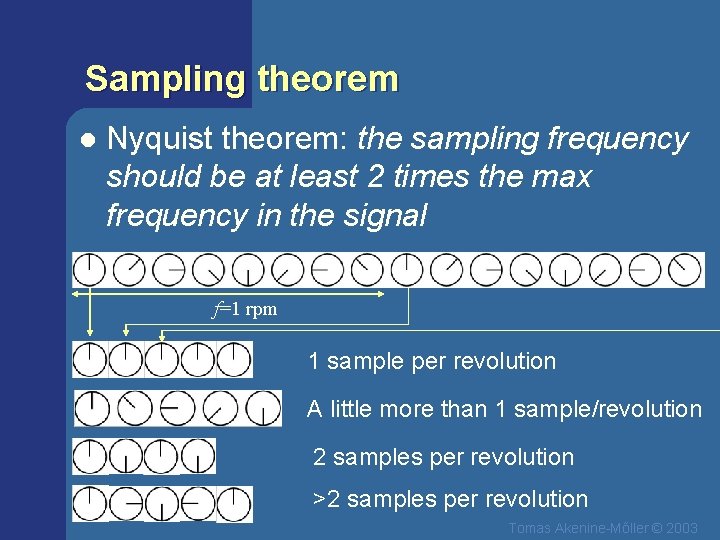 Sampling theorem l Nyquist theorem: the sampling frequency should be at least 2 times