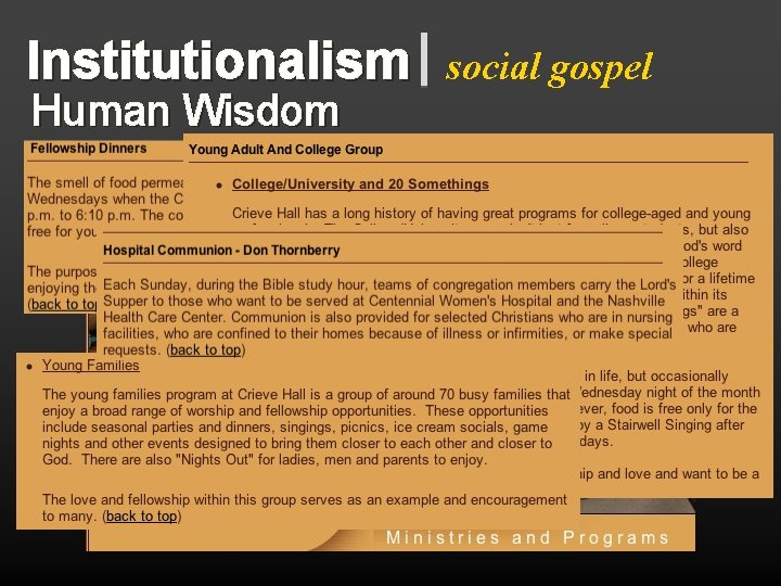 Institutionalism Human Wisdom social gospel 