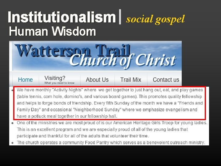 Institutionalism Human Wisdom social gospel 