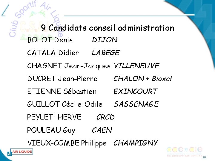 9 Candidats conseil administration BOLOT Denis DIJON CATALA Didier LABEGE CHAGNET Jean-Jacques VILLENEUVE DUCRET
