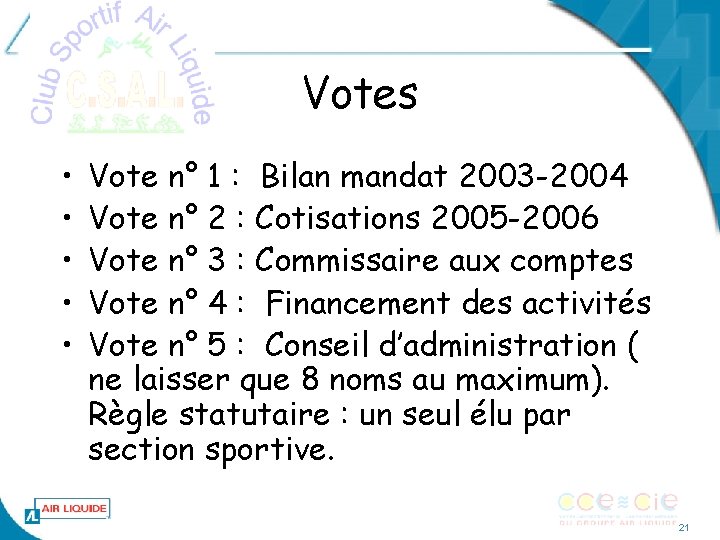 Votes • • • Vote n° 1 : Bilan mandat 2003 -2004 Vote n°