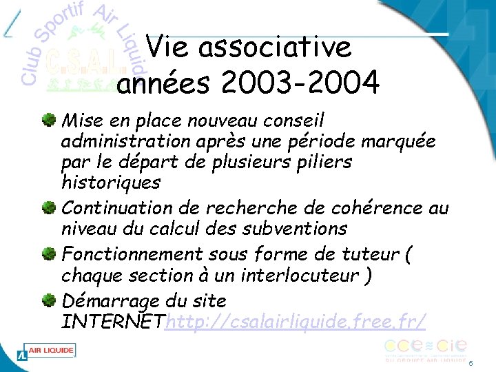 Vie associative années 2003 -2004 Mise en place nouveau conseil administration après une période