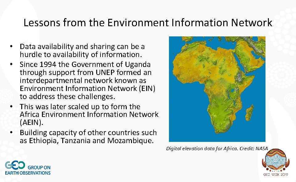 Lessons from the Environment Information Network • Data availability and sharing can be a