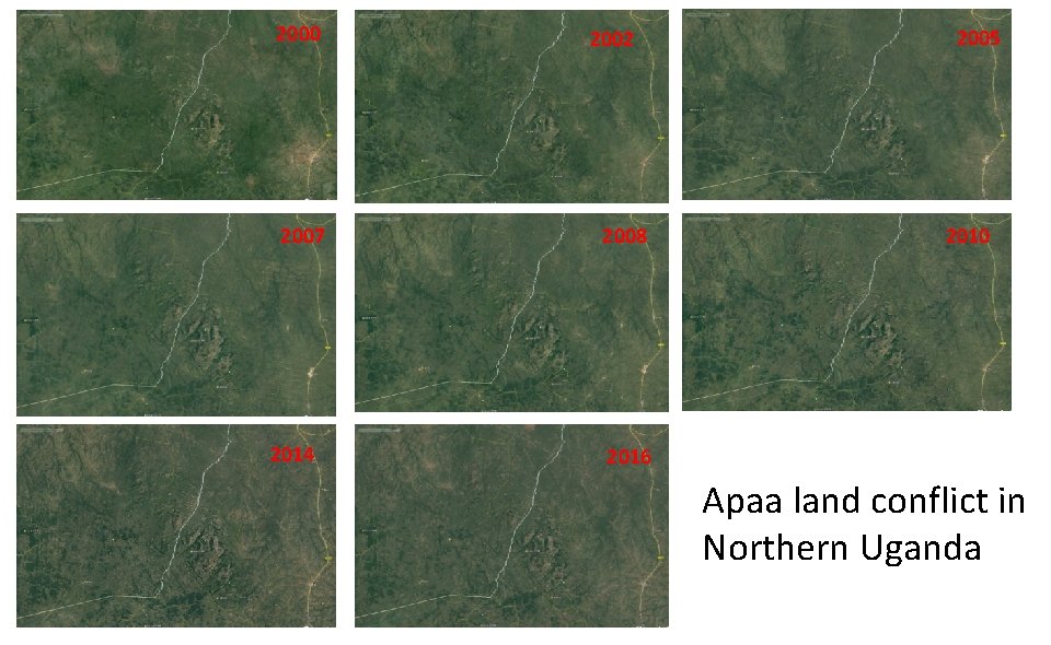 2000 2007 2014 2002 2008 2005 2010 2016 Apaa land conflict in Northern Uganda